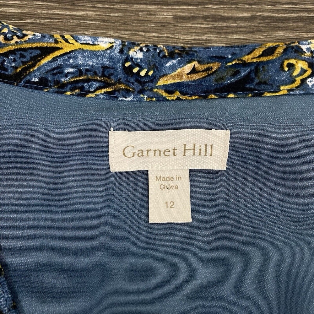 Garnet Hill Dress Womens Size 12 Blue Dropwaist Button-Up Paisley Quiet Luxury - Picture 5 of 16